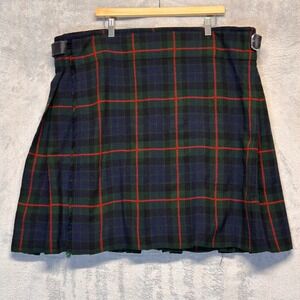 Mens Plaid Tartan Kilt Green Blue Red Acrylic Wool Scottish Highland Size 42